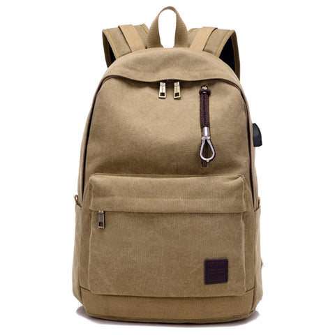 External USB Charge Canvas Backpack Notebook Computer Bag Men