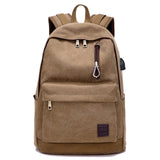External USB Charge Canvas Backpack Notebook Computer Bag Men