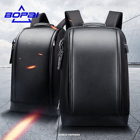 Business Men's Office Work Backpack USB Charge Cool Male Leather
