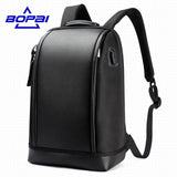 Business Men's Office Work Backpack USB Charge Cool Male Leather