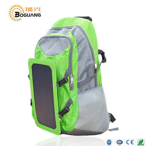6v 6.5w Solar panel built-in fabric green polyester backpack USB charging